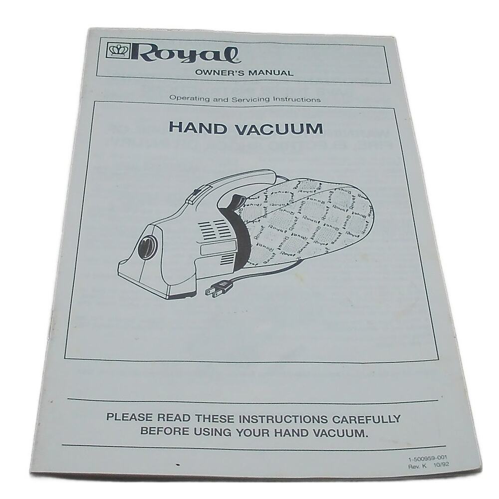 Owner's Manual Royal Dirt Devil Hand Vac 1-500959-001 Vacuum OEM Replacement